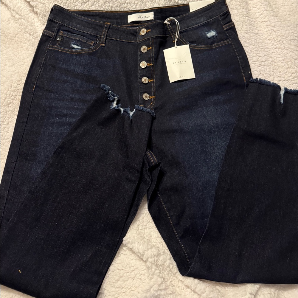 KanCan High Rise Blue Jeans with Dark Wash